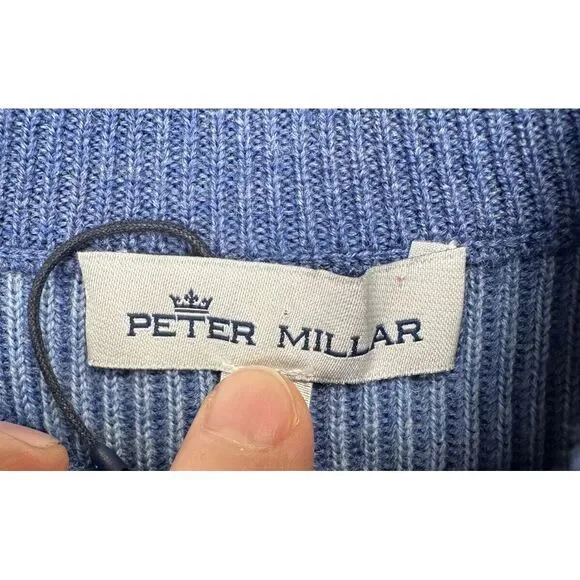 Peter‎ Millar Sweater Mens Small Crown Blue Pima Cotton Merino Wool Pullover NEW